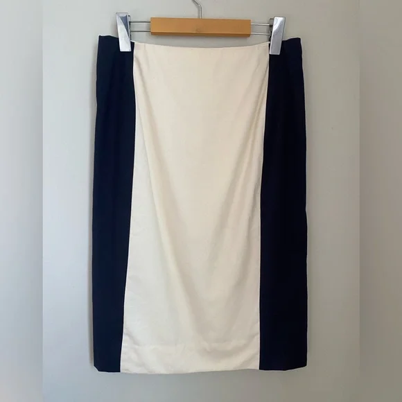 J. Crew Colorblock Wool Pencil Skirt Cream Black Size 4 Office Career - Picture 2 of 9